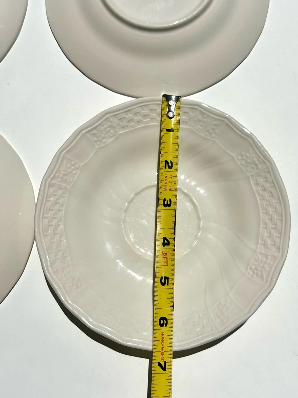 4 Mikasa Renaissance White Embossed Porcelain Saucers 6.5” - Classic Home Dining